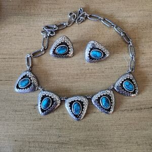 Silver and Turquoise Necklace and Earring Set
